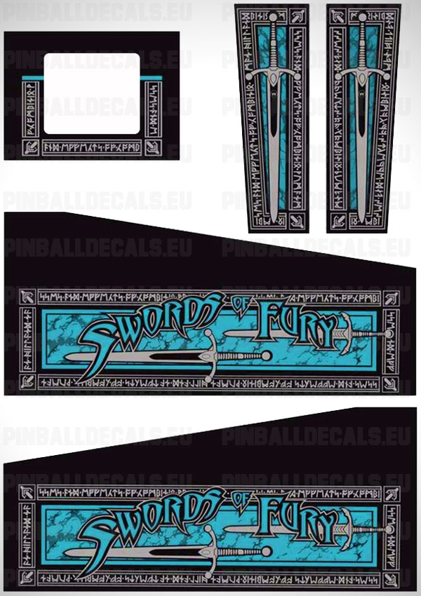 Swords of Fury Flipper Side Art Pinball Cabinet Decals Artwork