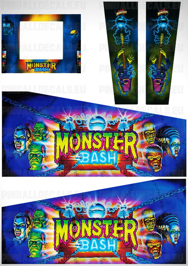 Monster Bash Flipper Side Art Pinball Cabinet Decals Artwork