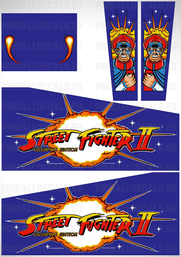 Street Fighter II Flipper Side Art Pinball Cabinet Decals Artwork