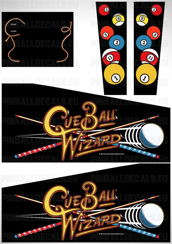 Cue Ball Wizard Flipper Side Art Pinball Cabinet Decals Artwork