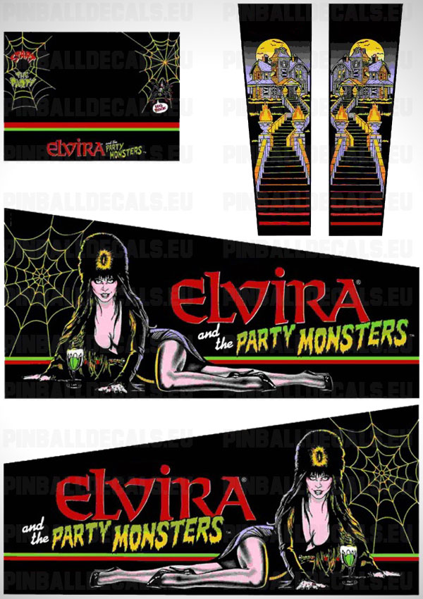 Elvira and the Party Monsters Flipper Side Art Pinball Cabinet Decals Artwork