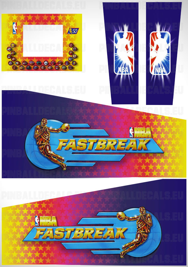 NBA Fastbreak Flipper Side Art Pinball Cabinet Decals Artwork