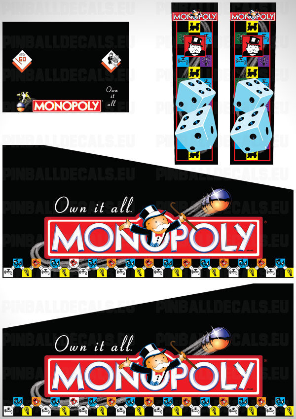 Monopoly Flipper Side Art Pinball Cabinet Decals Artwork