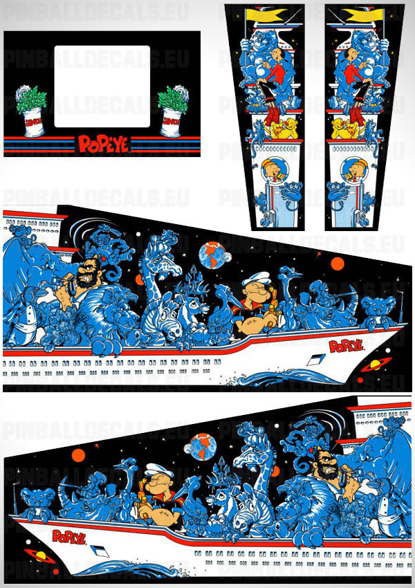 Popeye Saves the Earth Flipper Side Art Pinball Cabinet Decals Artwork