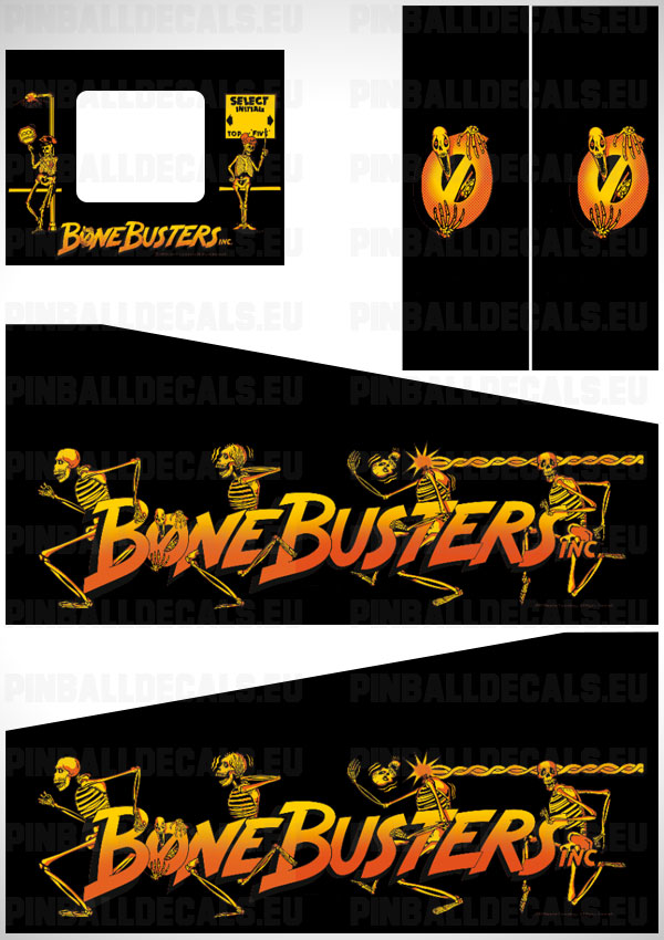 Bone Busters Inc Black Flipper Side Art Pinball Cabinet Decals Artwork