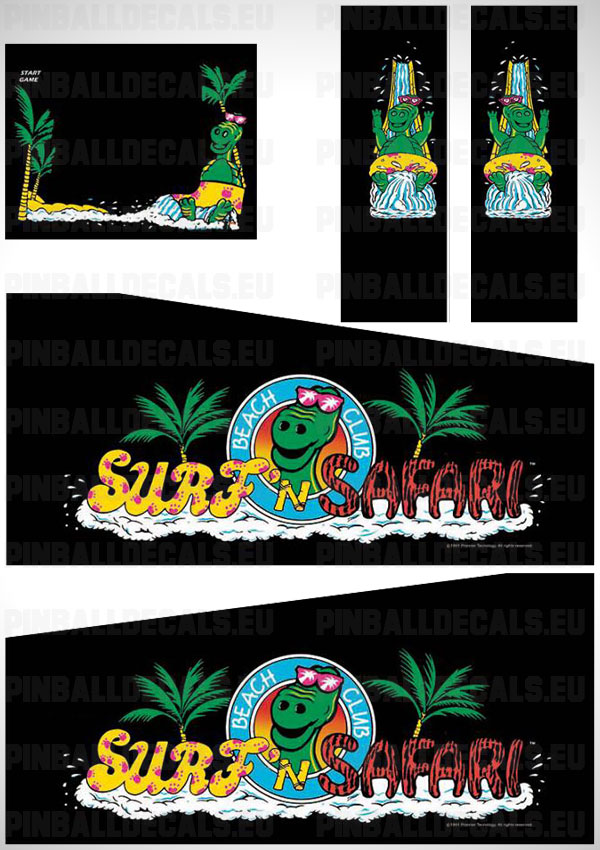 Surf 'n Safari Flipper Side Art Pinball Cabinet Decals Artwork