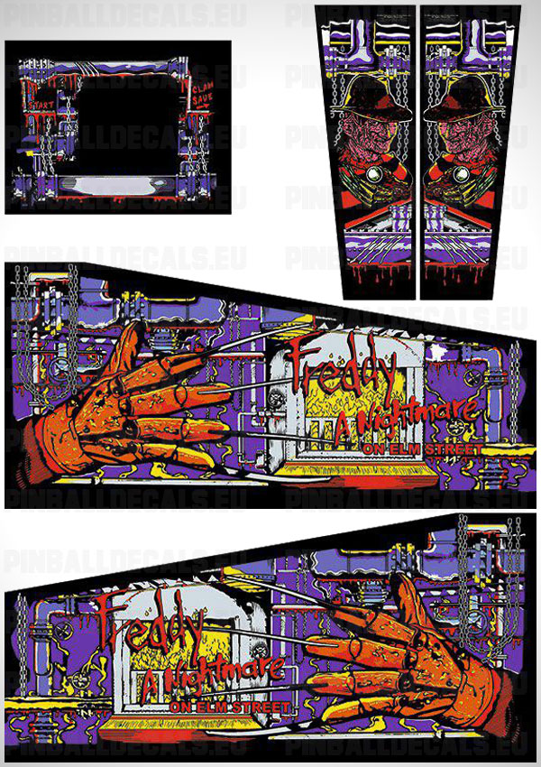 Freddy A Nightmare on Elm Street Flipper Side Art Pinball Cabinet Decals Artwork