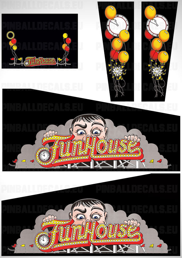 Funhouse Black Version Flipper Side Art Pinball Cabinet Decals Artwork Fun House