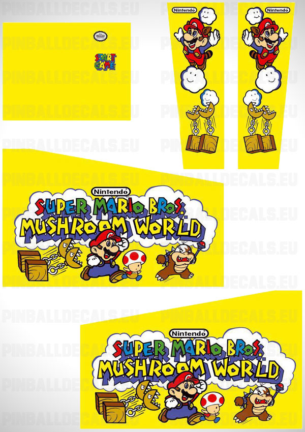 Super Mario Bros Mushroom World Flipper Side Art Pinball Cabinet Decals Artwork