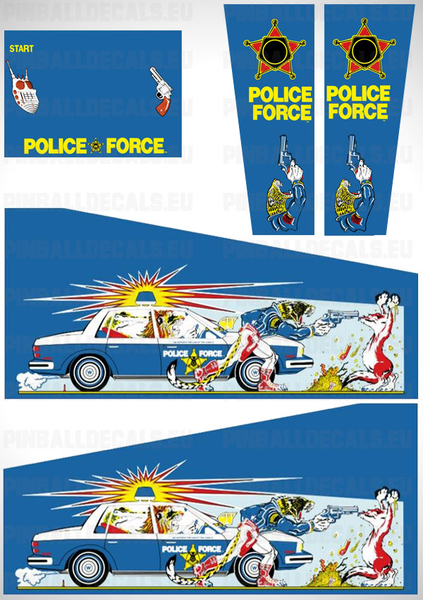 Police Force Blue Flipper Side Art Pinball Cabinet Decals Artwork Blue Version