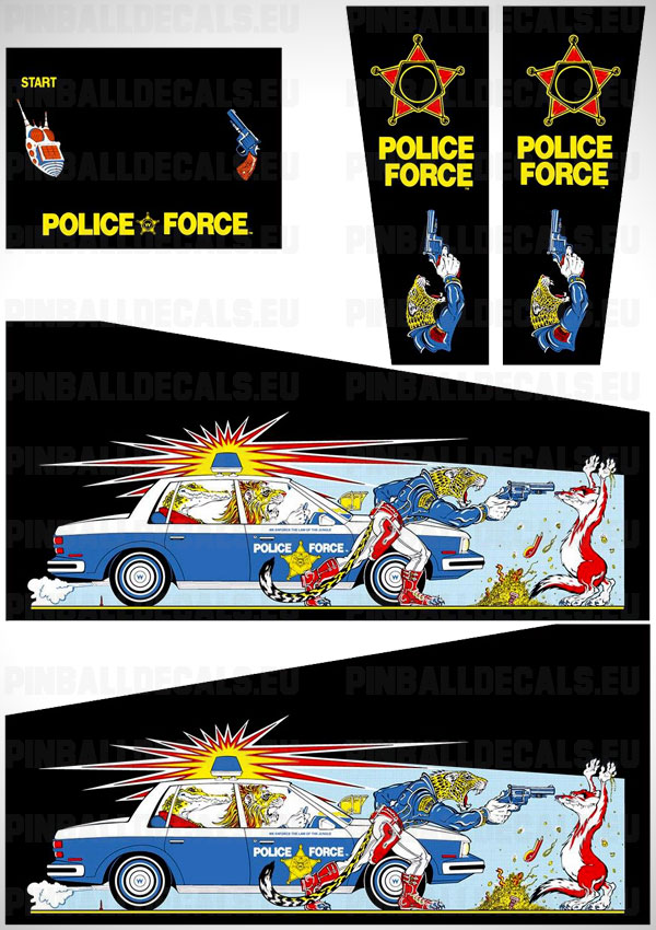 Police Force Flipper Side Art Pinball Cabinet Decals Artwork Original Black
