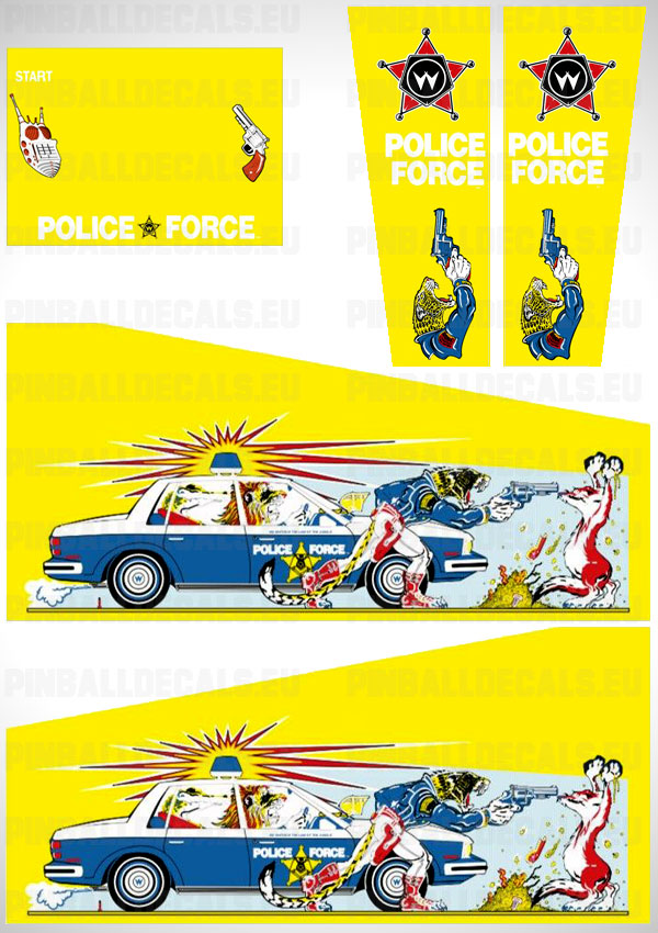 Police Force Yellow Flipper Side Art Pinball Cabinet Decals Artwork Yellow Version