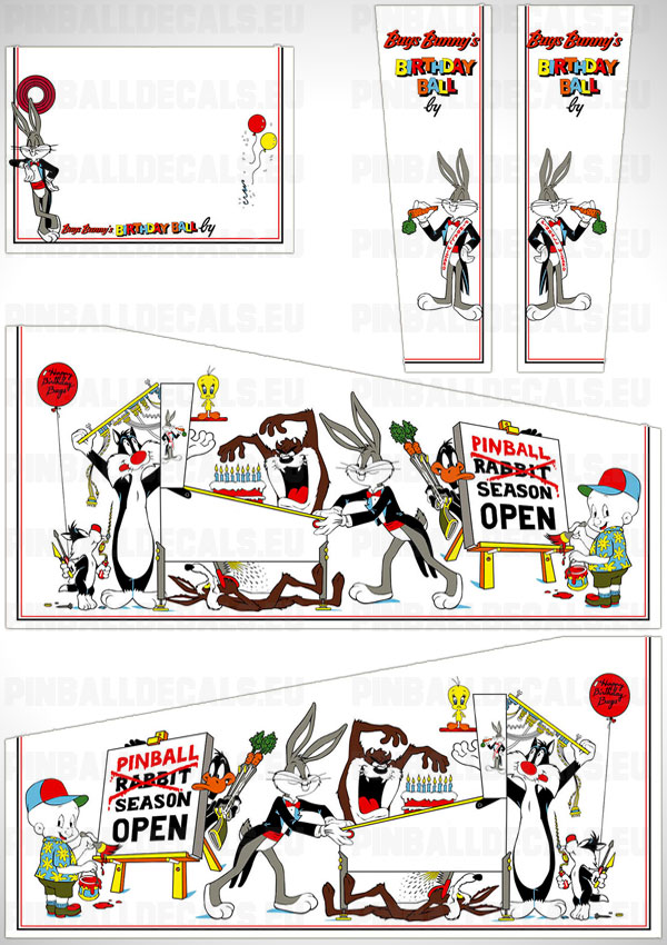 Bugs Bunny Birthday Ball Flipper Side Art Pinball Cabinet Decals Artwork