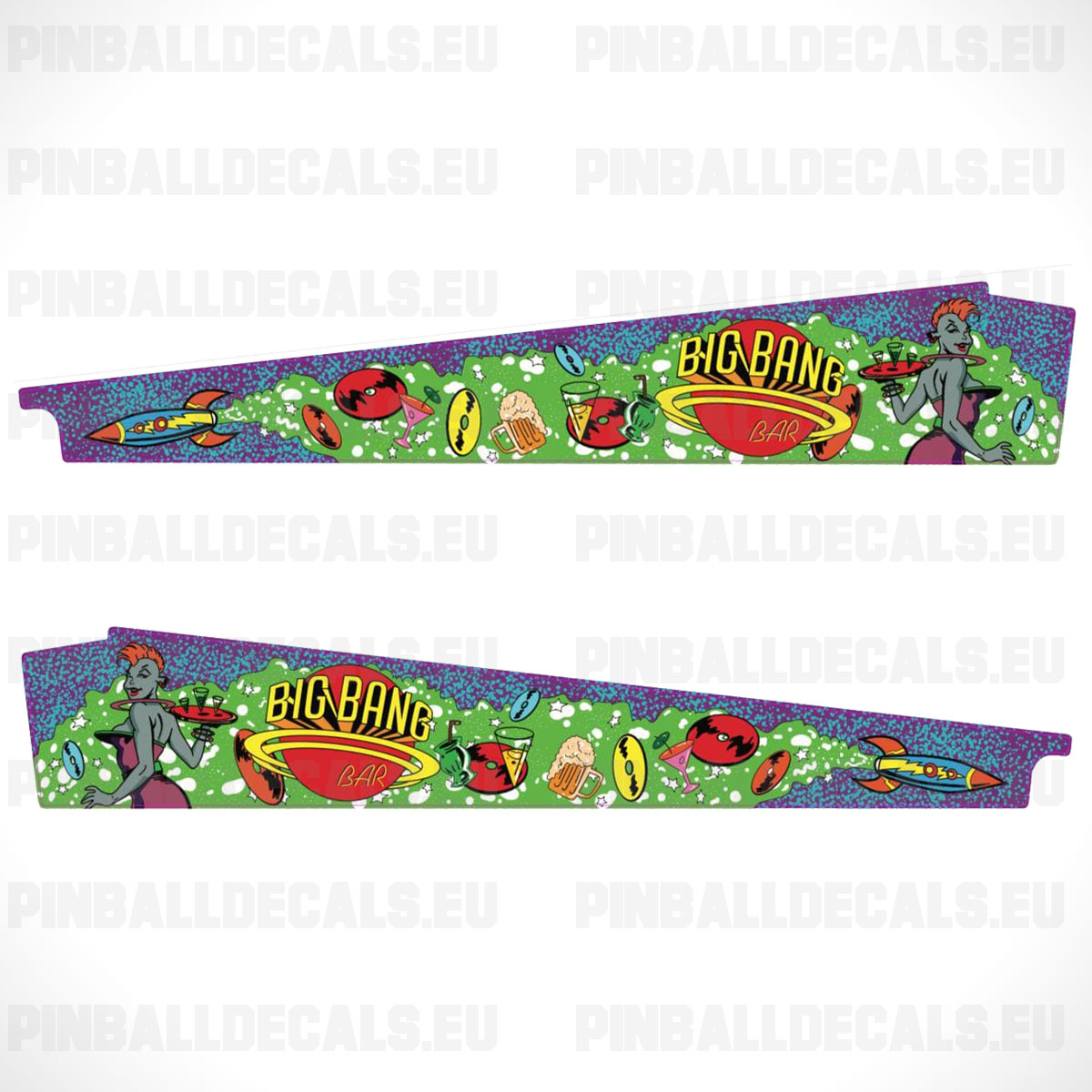 Big Bang Bar Green Pinball Machine Inside Decals Art Blades Side Pin Blades Flipper Game Sideboard Artwork
