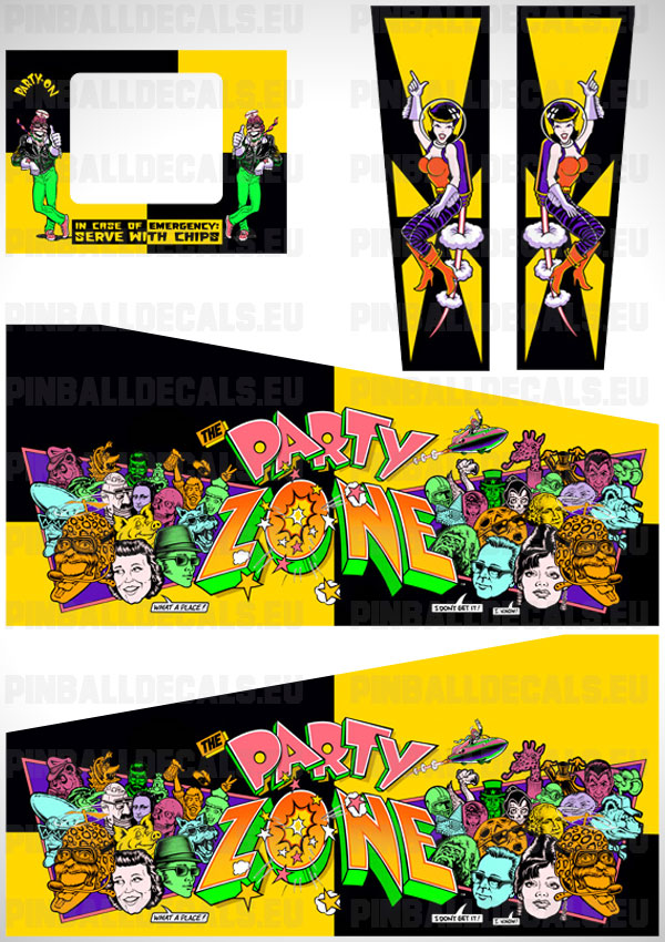 The Party Zone Flipper Side Art Pinball Cabinet Decals Artwork
