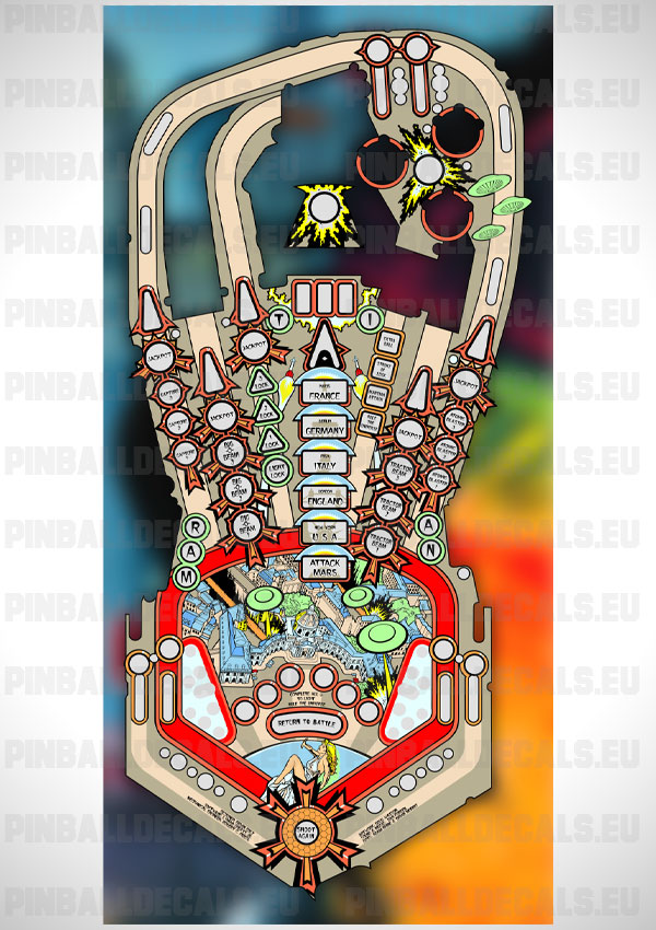 Attack From Mars Pinball Playfield Glass Protector Cover Mat and Flipper Shield